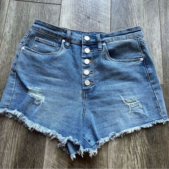 Blank NYC The Barrow Vintage High Rise Short Button Fly Distressed Denim Size 28 - Picture 3 of 12